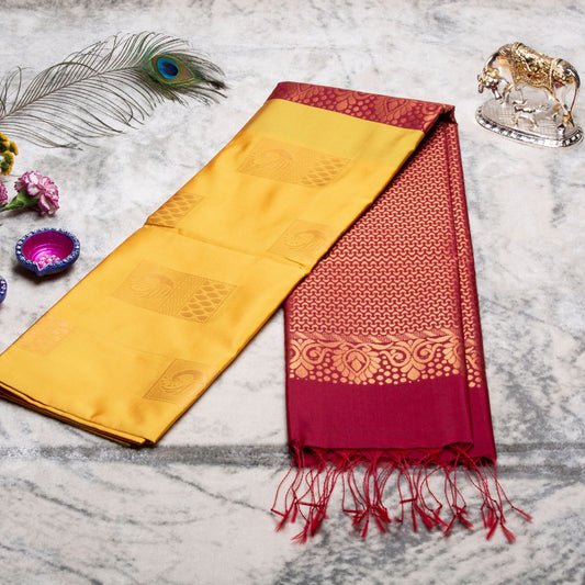 Kanchipuram Thread Yellow Silk Saree | KA10021