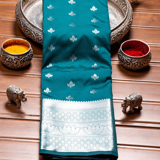 Silver Butta Green Silk Saree | KA10063