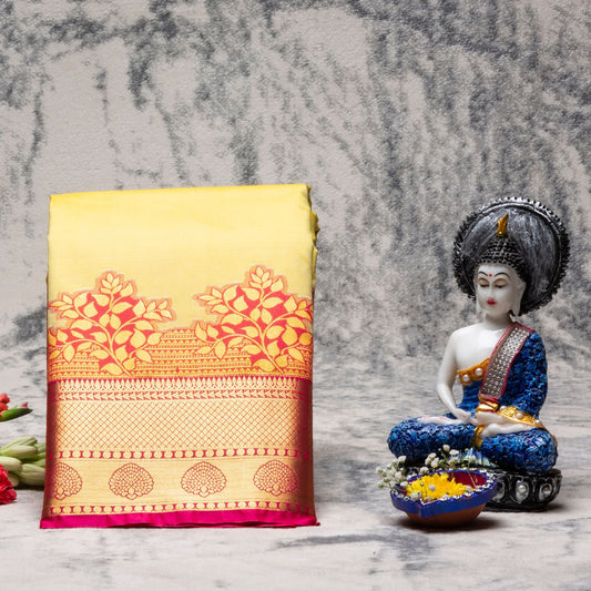 Kanchipuram Traditional Butter Yellow Silk Saree | KA10154