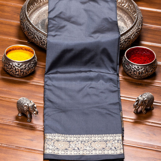 Kanchipuram Banarasi Grey Silk Saree | KA10091