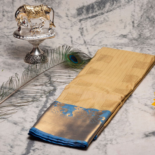 Kanchipuram Zary Cream Silk Saree | KA10198