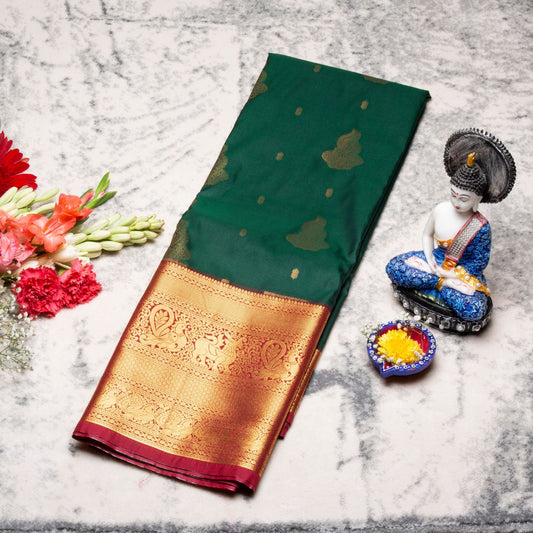 Kanchipuram Pure Forest Green Silk Saree | KA10159