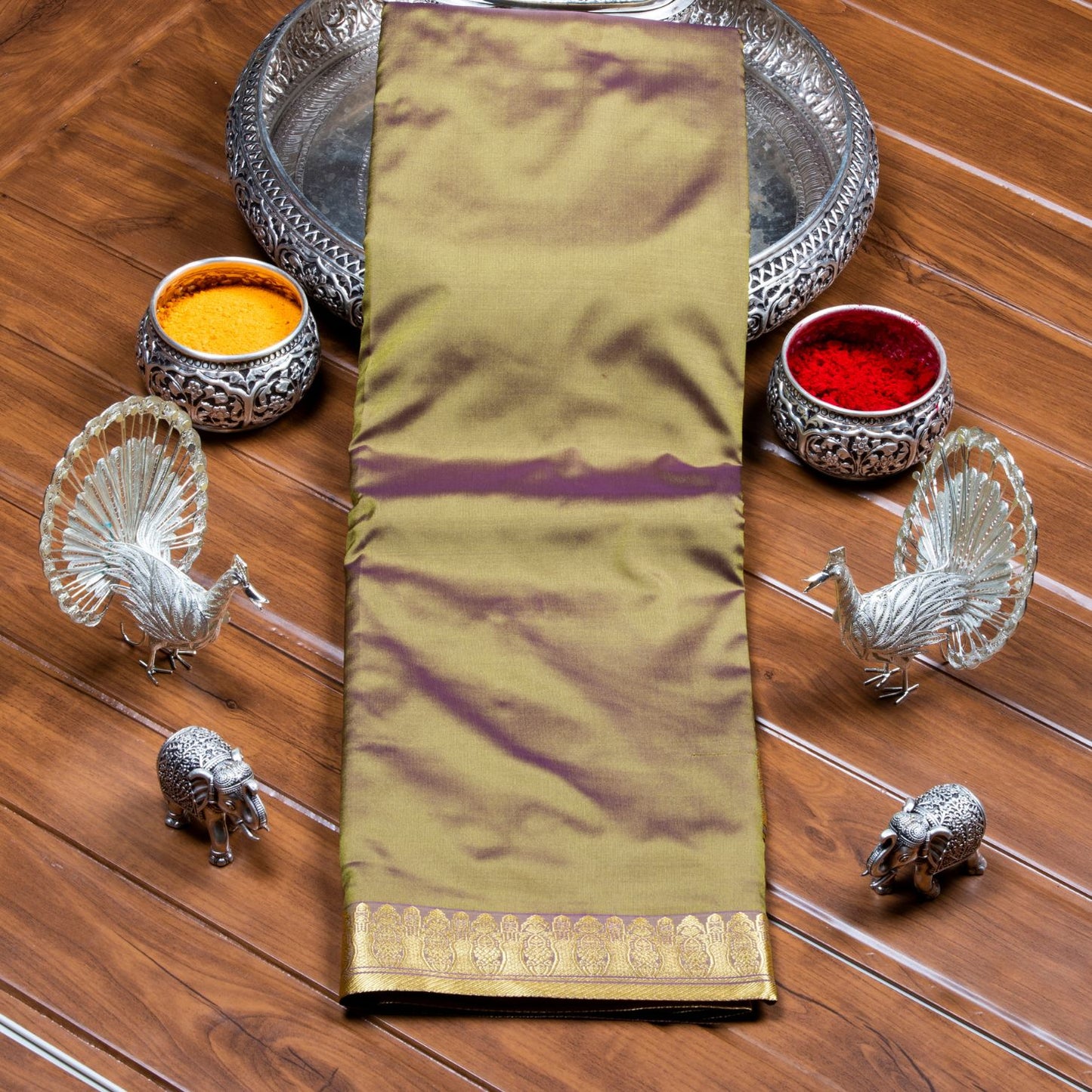Kanchipuram Banarasi Olive Silk Saree | KA10088
