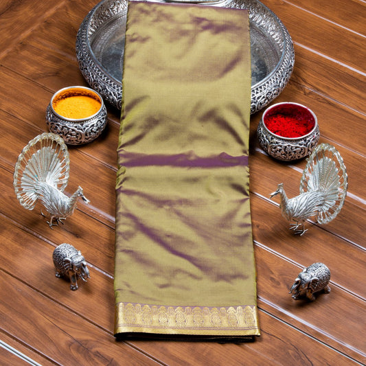 Kanchipuram Banarasi Olive Silk Saree | KA10088