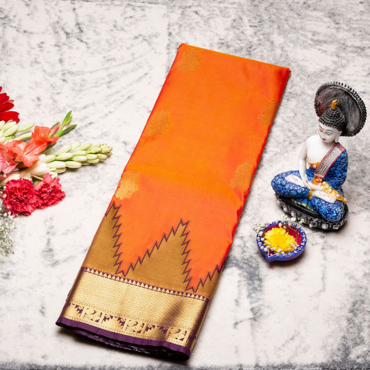 Kanchipuram Pure Orange Silk Saree | KA10149