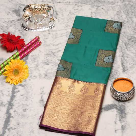 Kanchipuram Pure Emerald Green Silk Saree | KA10226