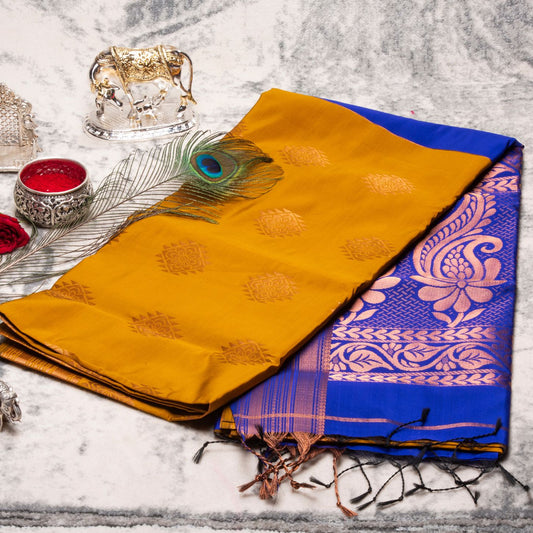 Kanchipuram Soft Thread Mustard Silk Saree | KA10041