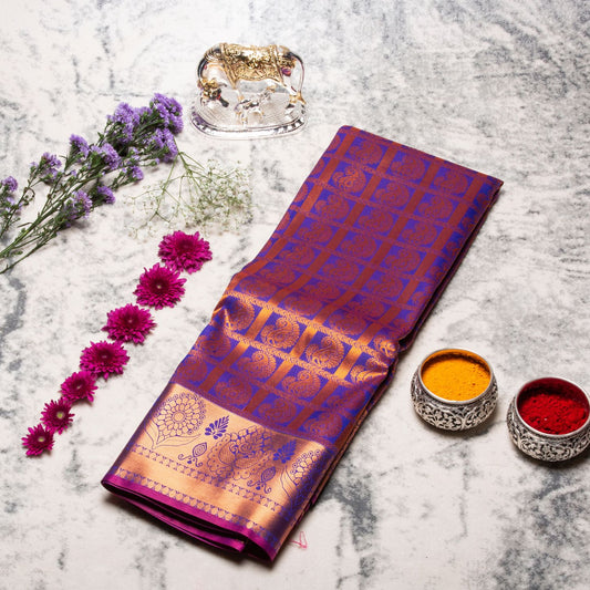 Kanchipuram Tissue Dark Sea Blue Silk Saree | KA10182
