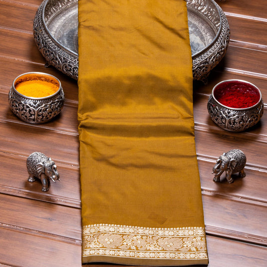 Kanchipuram Banarasi Golden Rod Silk Saree | KA10095