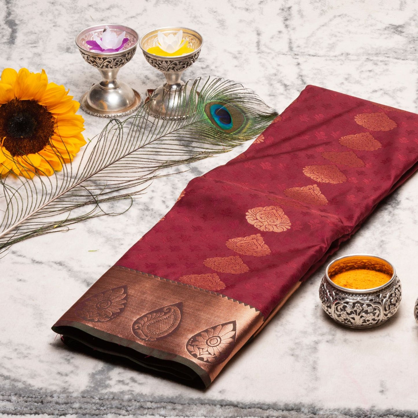 Kanchipuram Cotton Wine Brown Silk Saree | KA10210