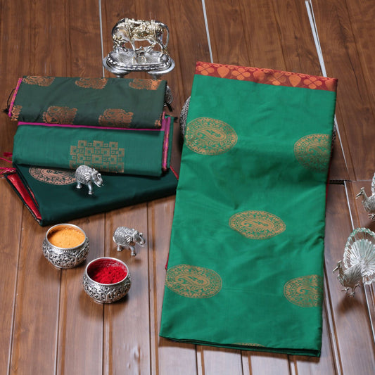 Kanchipuram Soft Shamrock Green Silk Saree | KA10254