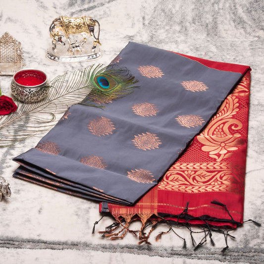 Kanchipuram Soft Thread Grey Silk Saree | KA10045
