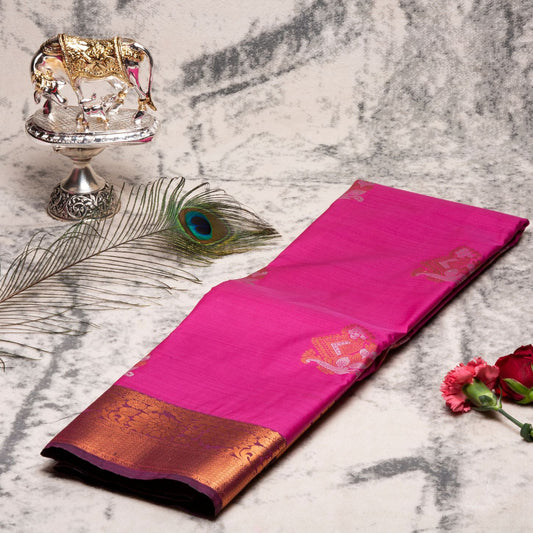 Kanchipuram Zary Dark Baby Pink Silk Saree | KA10107