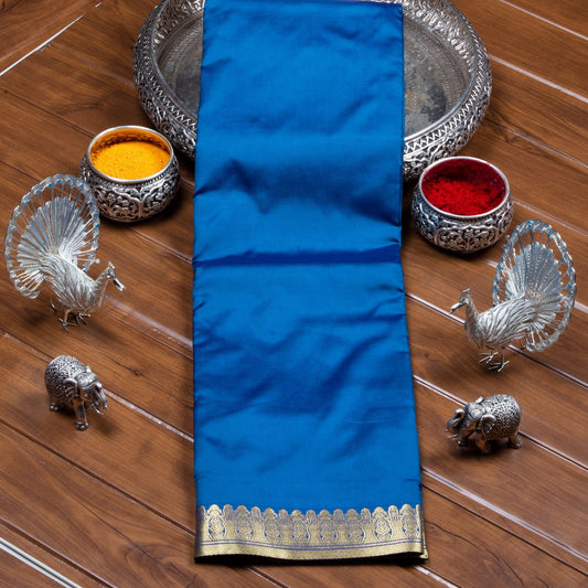 Kanchipuram Banarasi Dark Sky Blue Silk Saree | KA10084