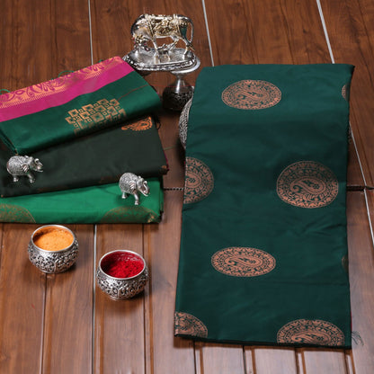 Kanchipuram Soft Forest Green Silk Saree | KA10252