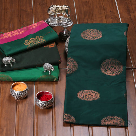 Kanchipuram Soft Forest Green Silk Saree | KA10252