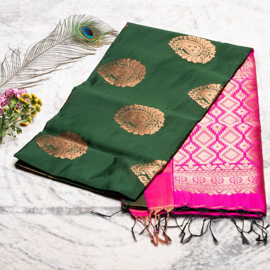 Kanchipuram Soft Thread Dark Green Silk Saree | KA10047