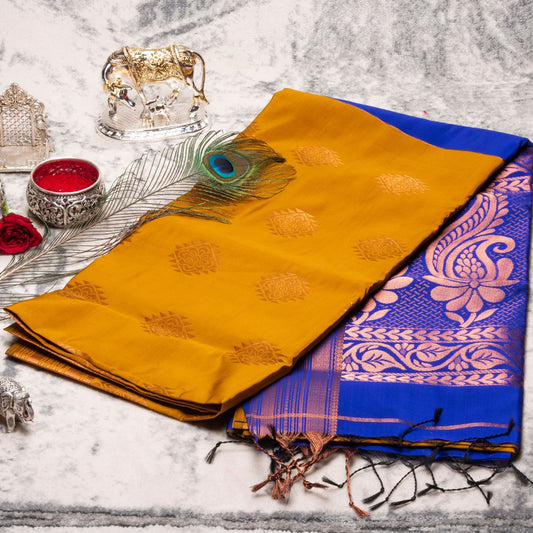 Kanchipuram Soft Thread Golden Rod Silk Saree | KA10044
