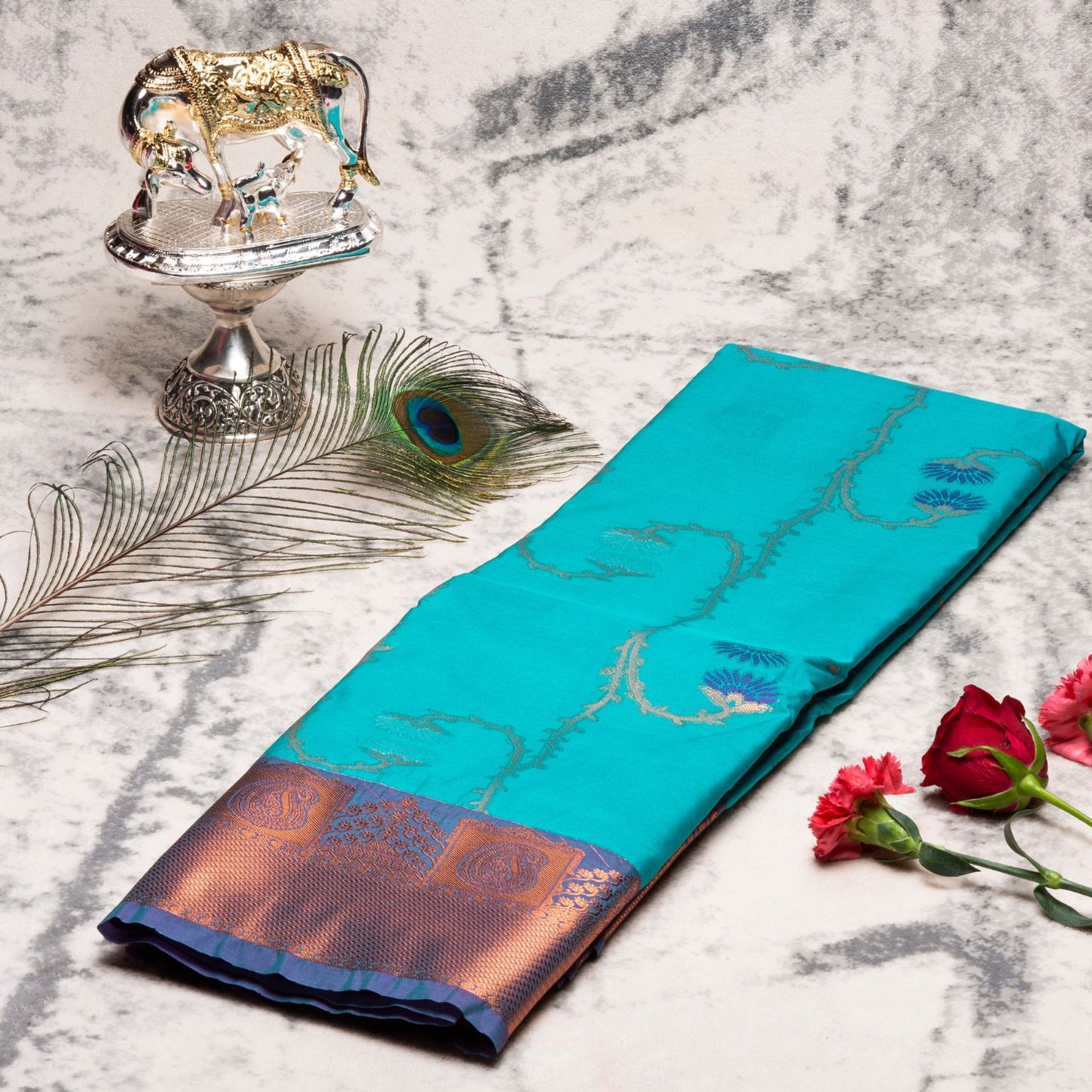 Kanchipuram Zary Sky Blue Silk Saree | KA10104