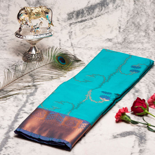 Kanchipuram Zary Sky Blue Silk Saree | KA10104
