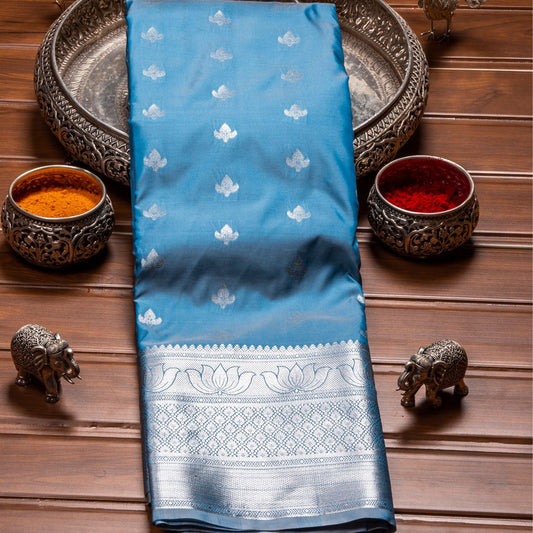 Silver Butta Sky Blue Silk Saree | KA10061
