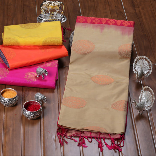 Kanchipuram Soft Cream Silk Saree | KA10243