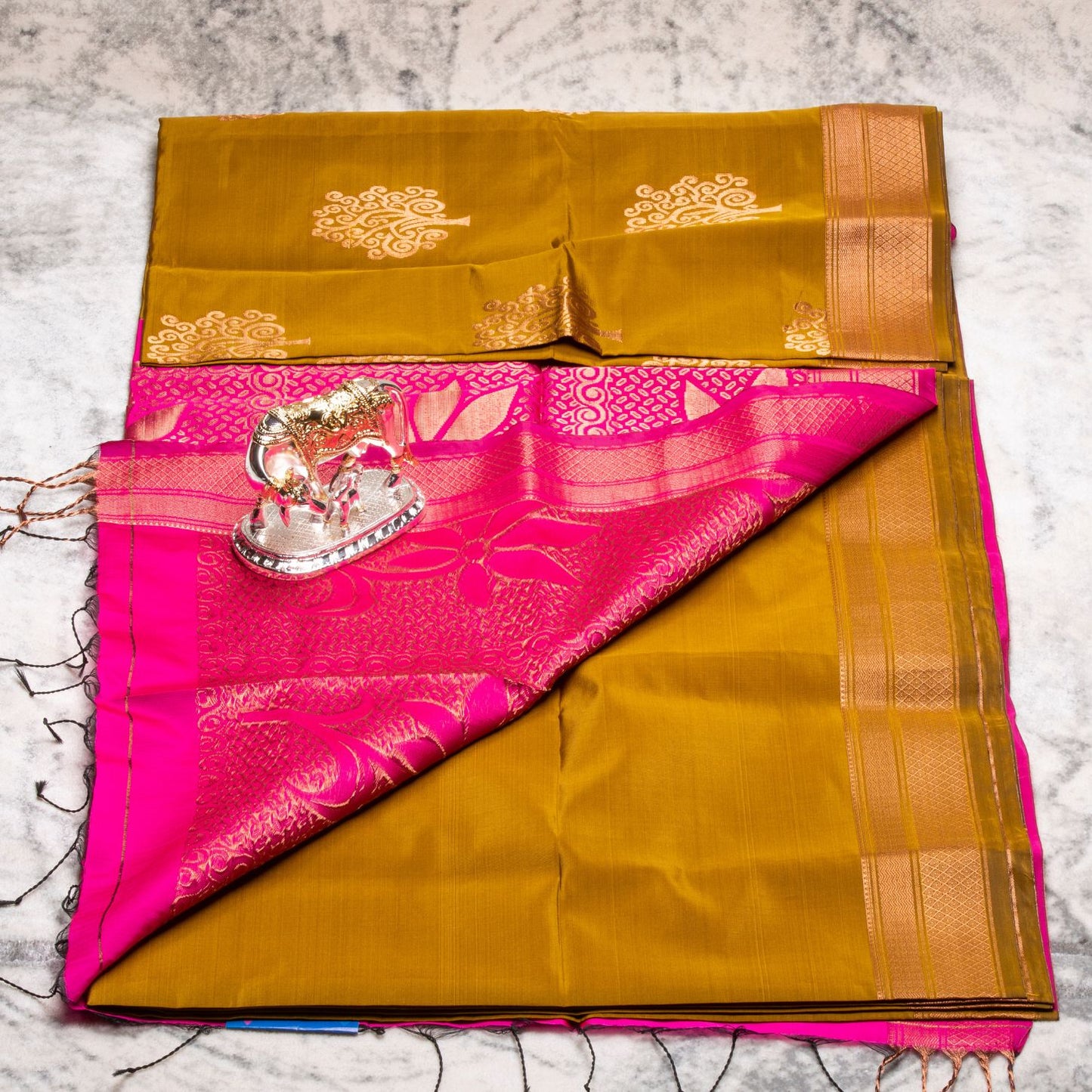 Kanchipuram Soft Thread Mustard Silk Saree | KA10048