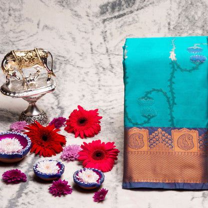 Kanchipuram Zary Sky Blue Silk Saree | KA10104