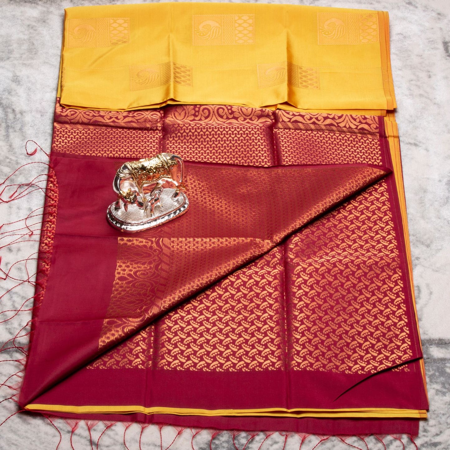 Kanchipuram Thread Yellow Silk Saree | KA10021