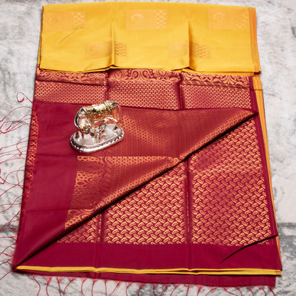 Kanchipuram Thread Yellow Silk Saree | KA10021