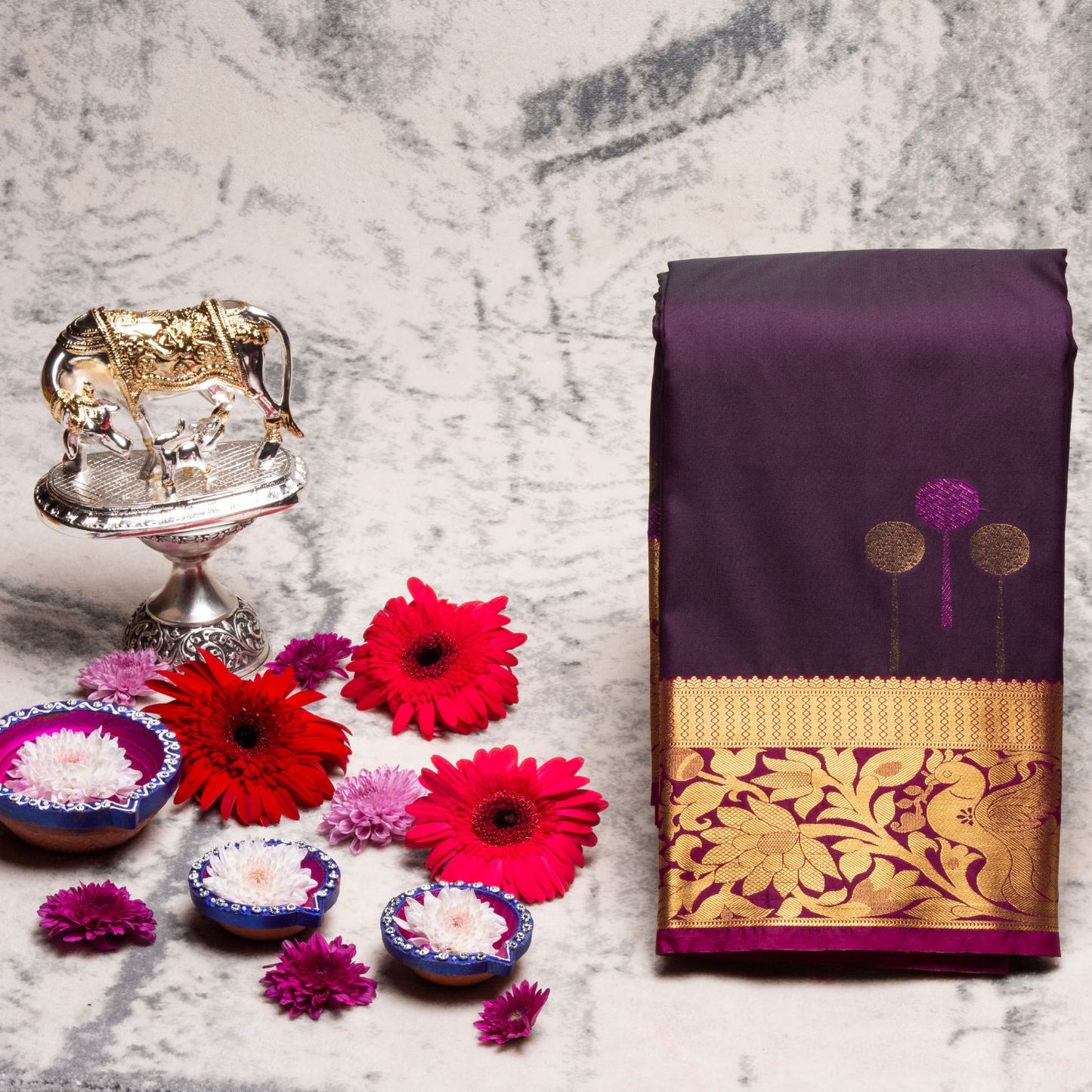 Kanchipuram Zary Dark Purple Silk Saree | KA10108