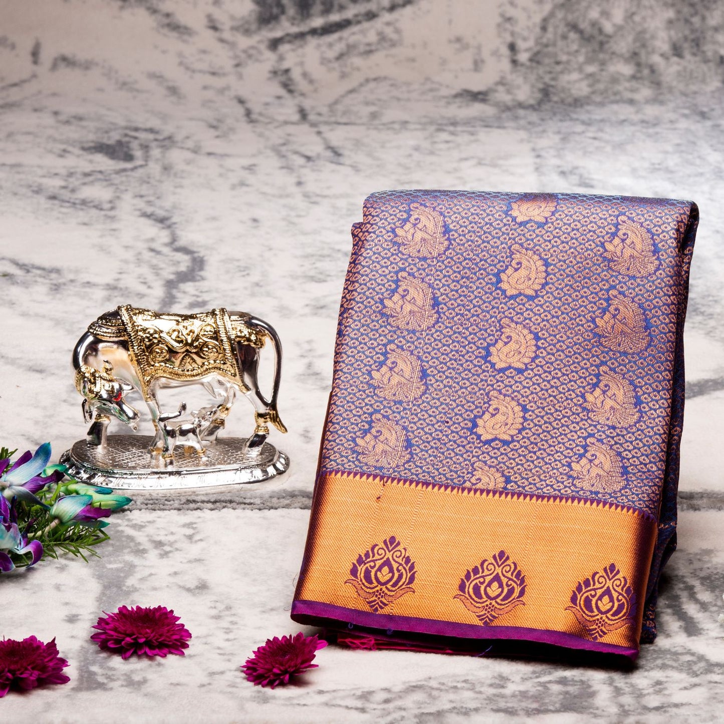 Kanchipuram Tissue Blue Silk Saree | KA10183