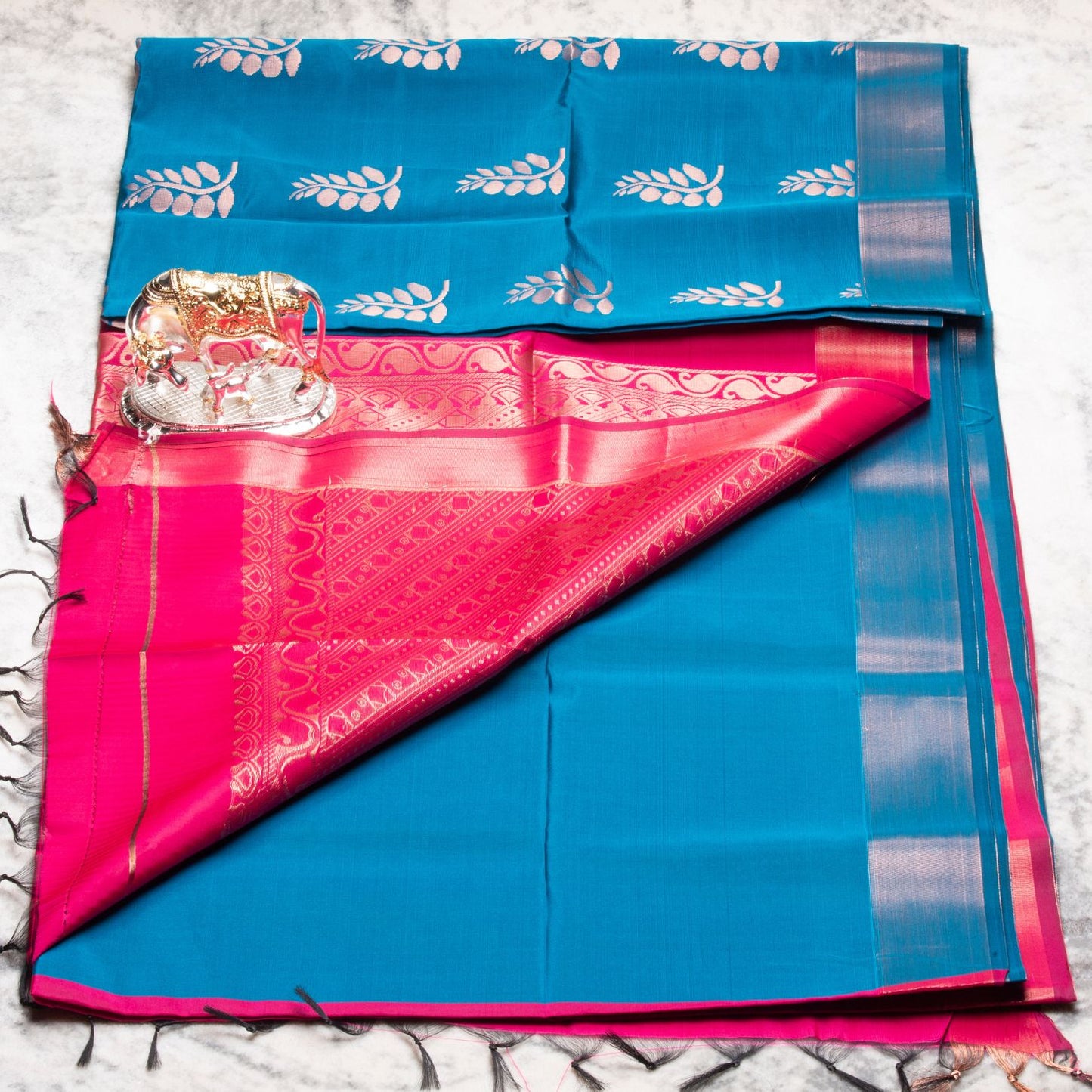 Kanchipuram Soft Thread Dark Sea Blue Silk Saree | KA10050