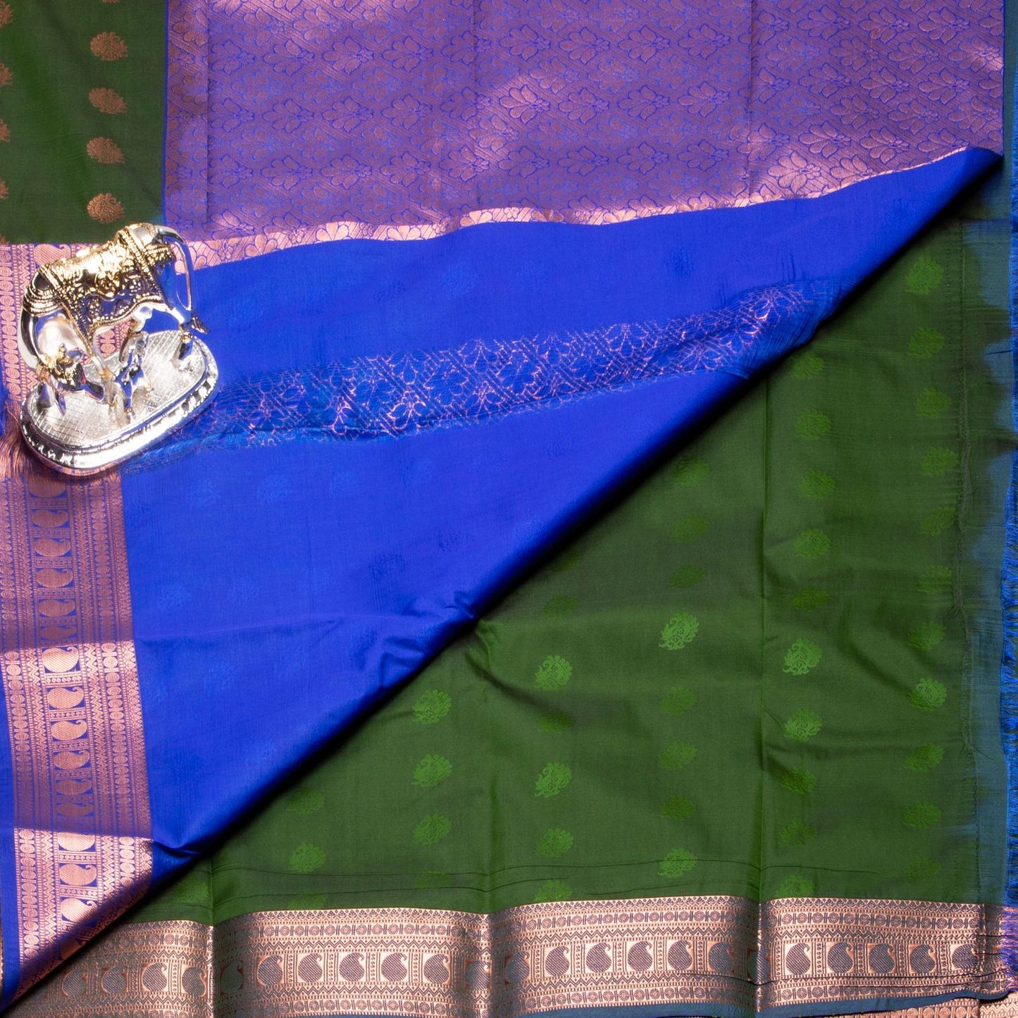Kanchipuram Cotton Army Green Silk Saree | KA10206