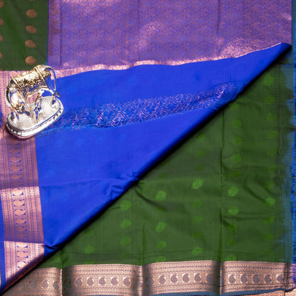 Kanchipuram Cotton Army Green Silk Saree | KA10206