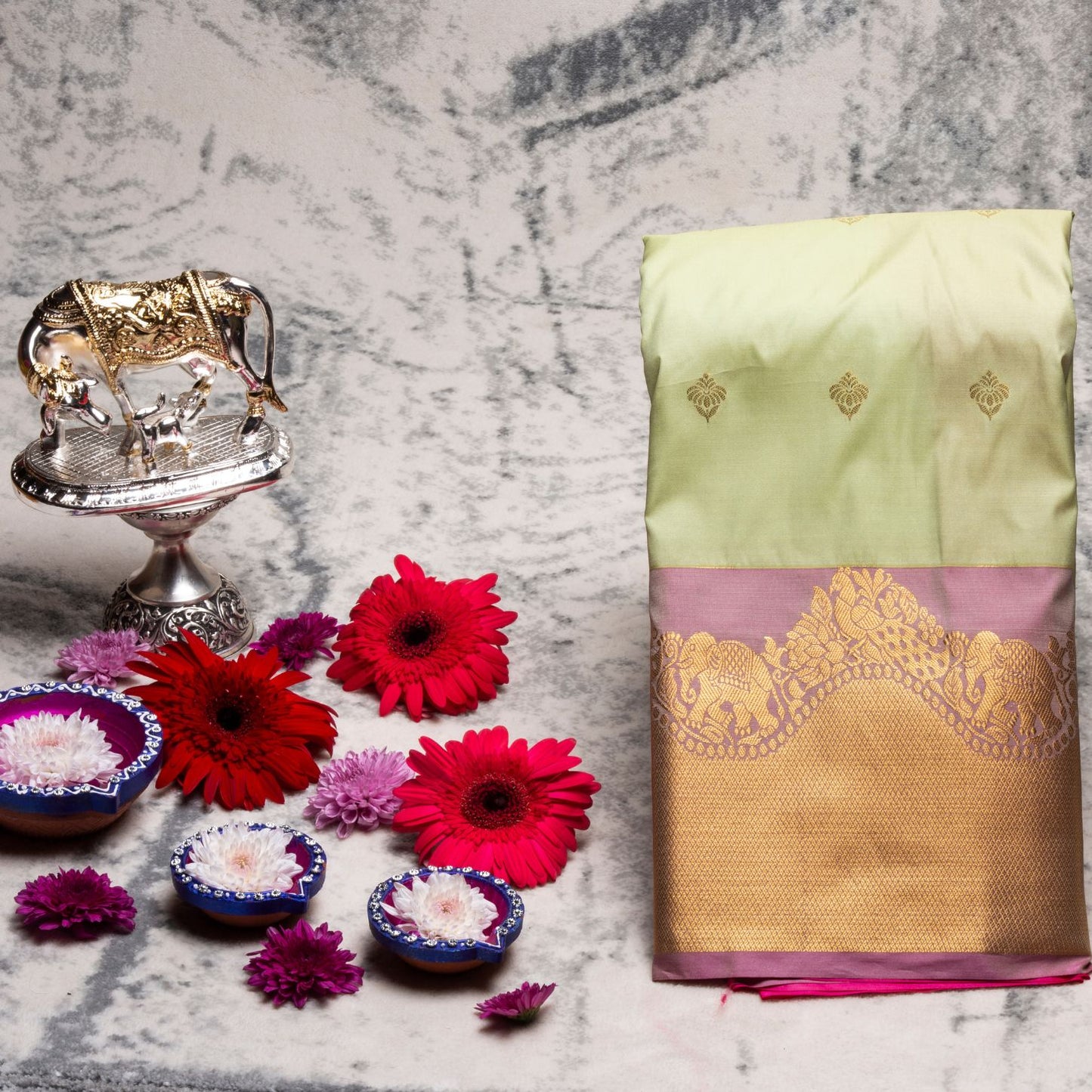 Kanchipuram Zary Pista Silk Saree | KA10111