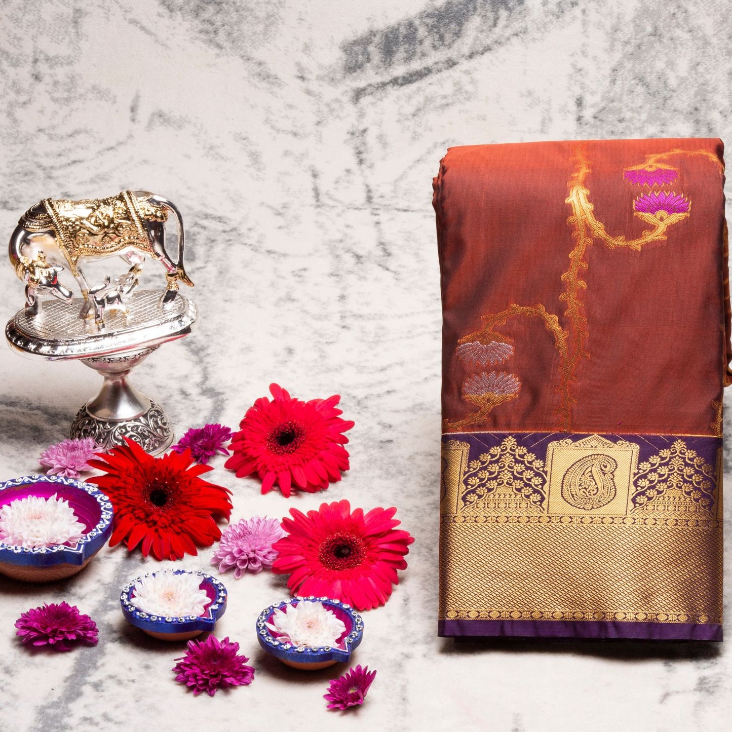 Kanchipuram Zary Brown Silk Saree | KA10103