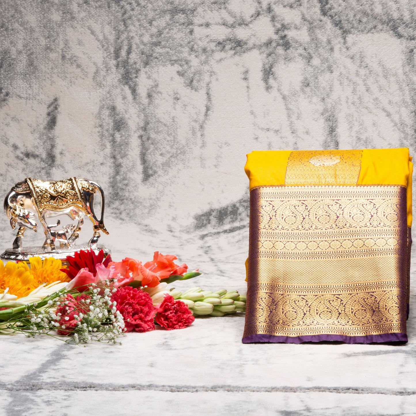 Kanchipuram Pure Guru Yellow Silk Saree | KA10148