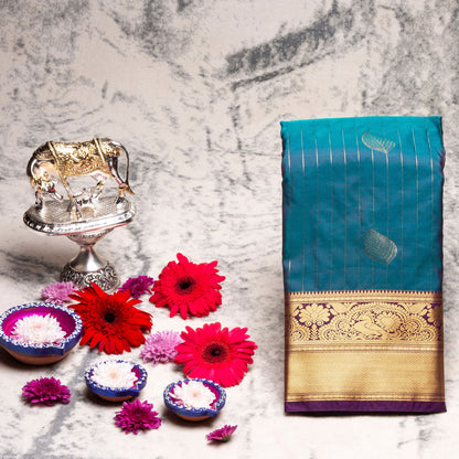 Kanchipuram Zary Dark Teal Silk Saree | KA10116