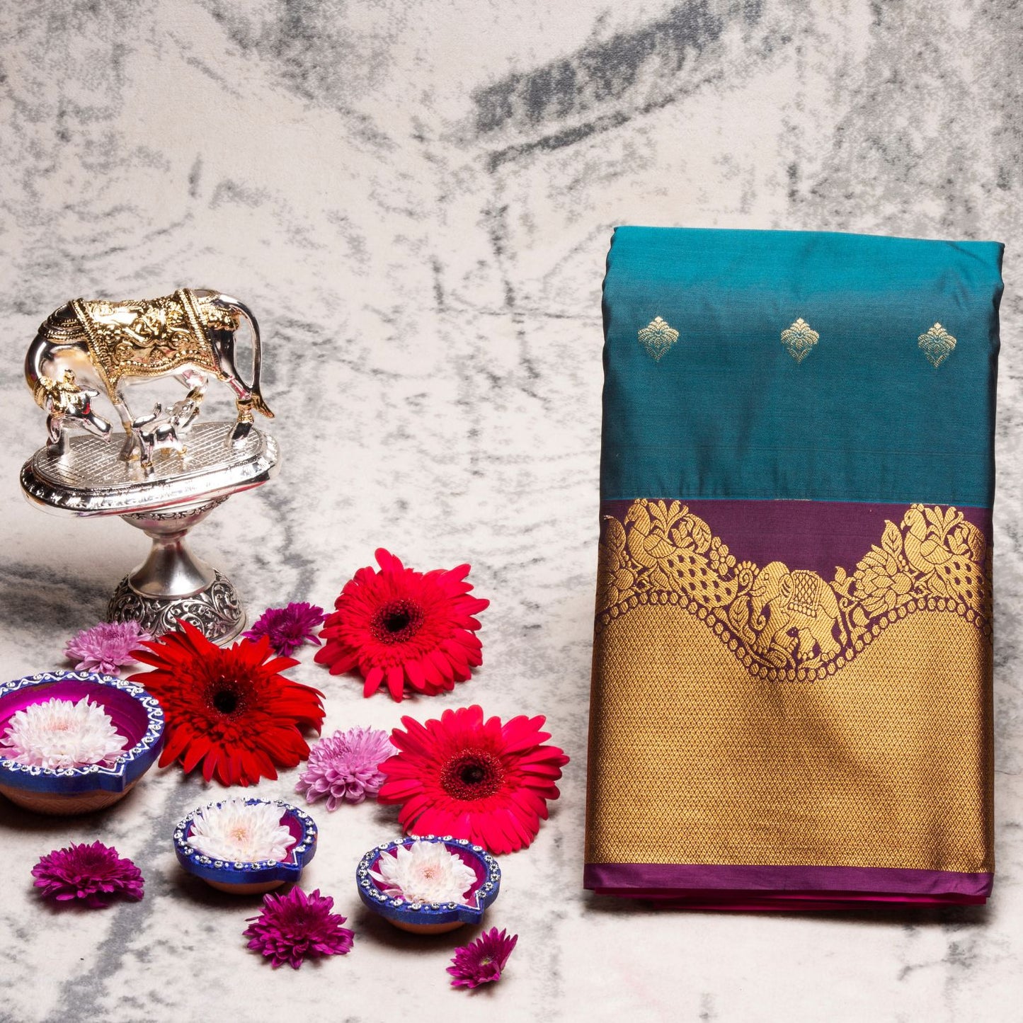 Kanchipuram Zary Hunter Green Silk Saree | KA10112