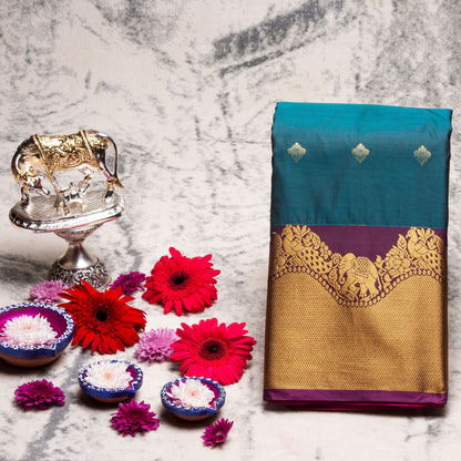 Kanchipuram Zary Hunter Green Silk Saree | KA10112