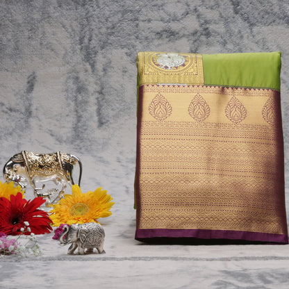 Kanchipuram Pure Lime Green Silk Saree | KA10225