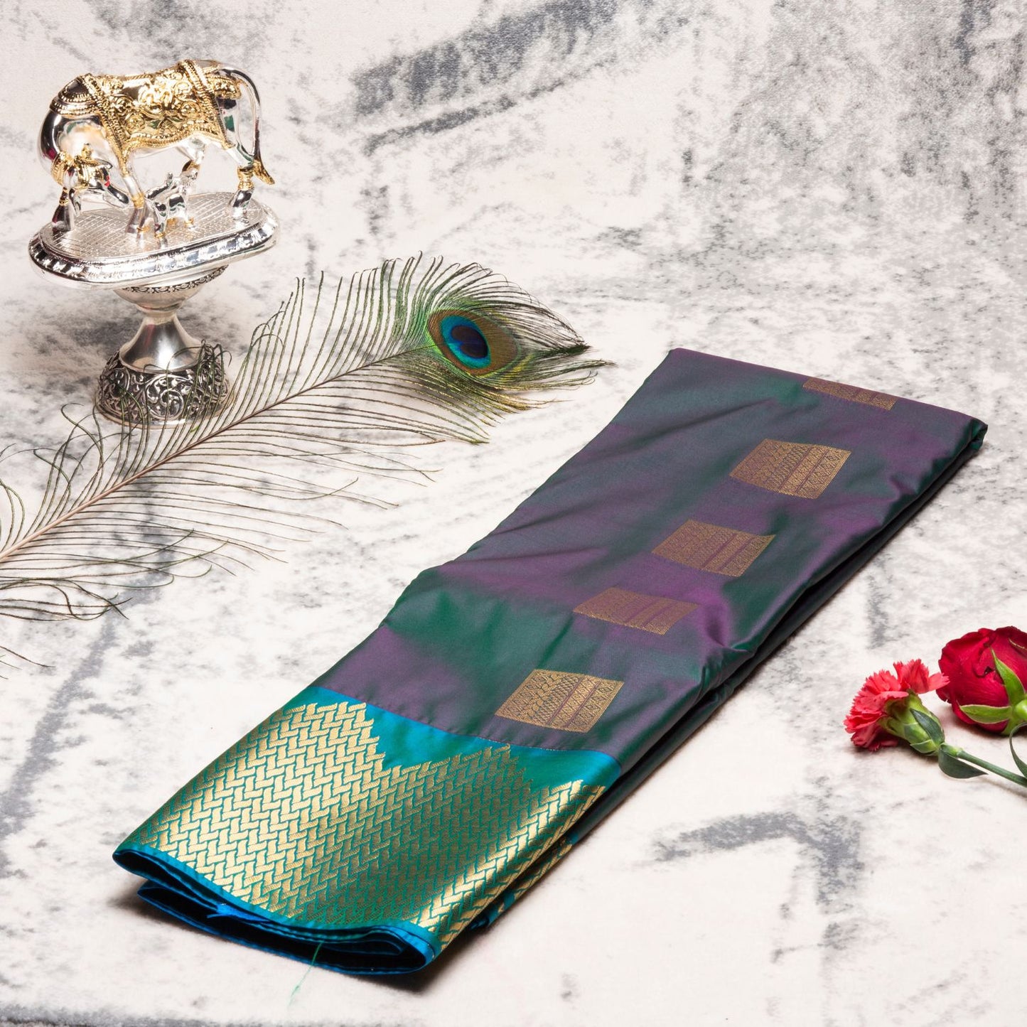 Kanchipuram Traditional Bottle Green Silk Saree | KA10128