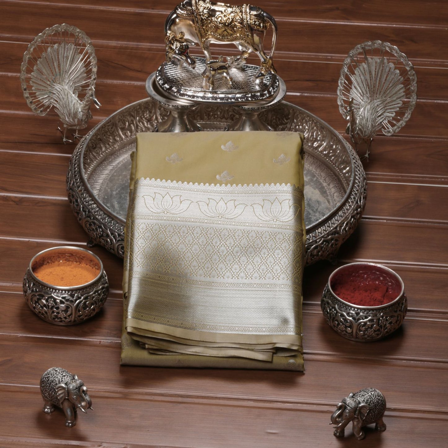 Silver Butta Light Yellow Silk Saree | KA10055