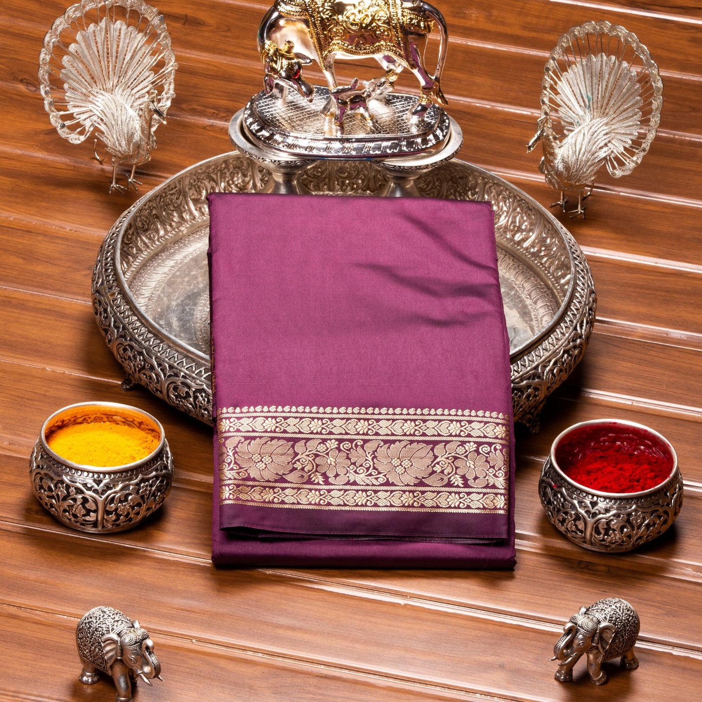 Kanchipuram Banarasi China Rose Silk Saree | KA10089