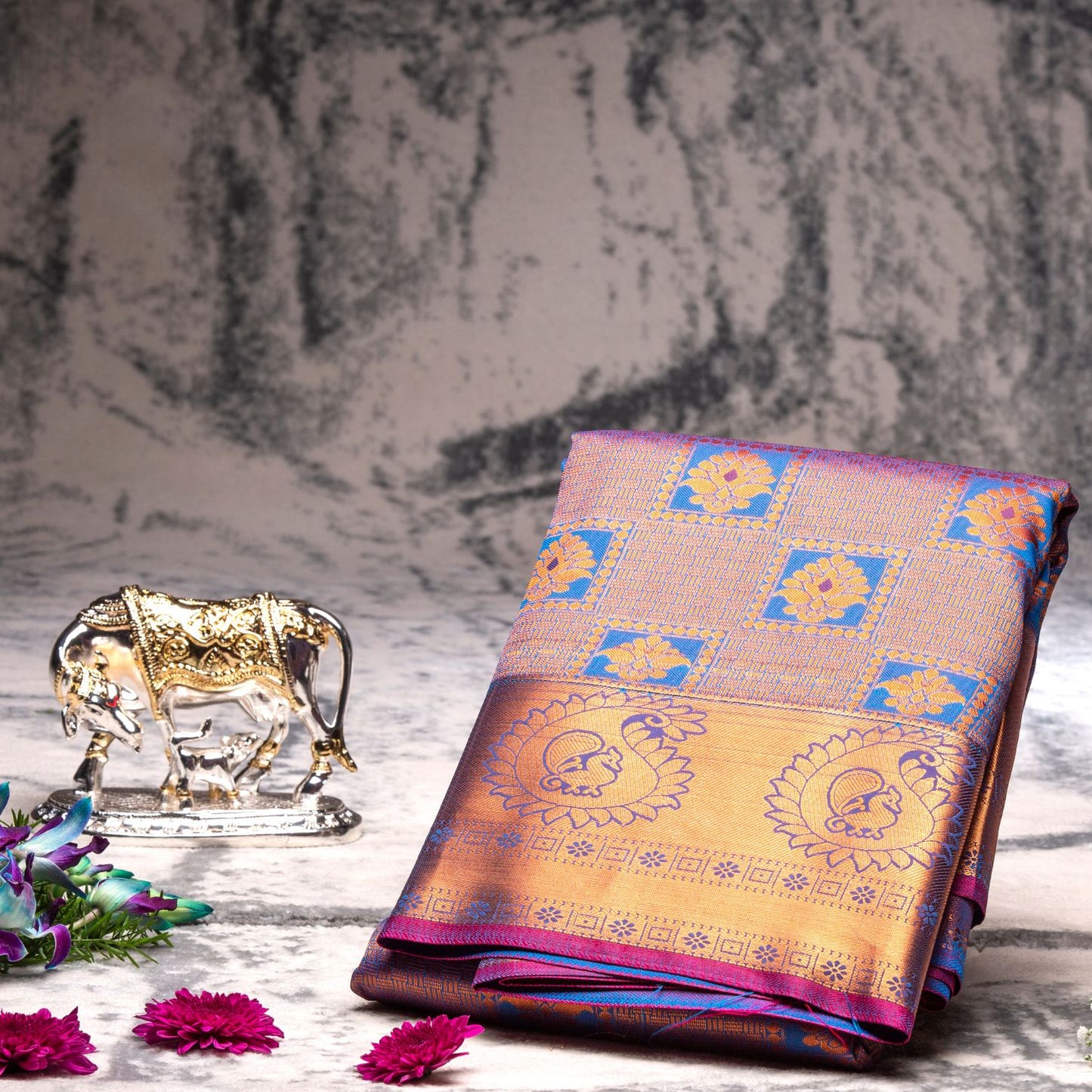 Kanchipuram Tissue Ananda Blue Silk Saree | KA10188