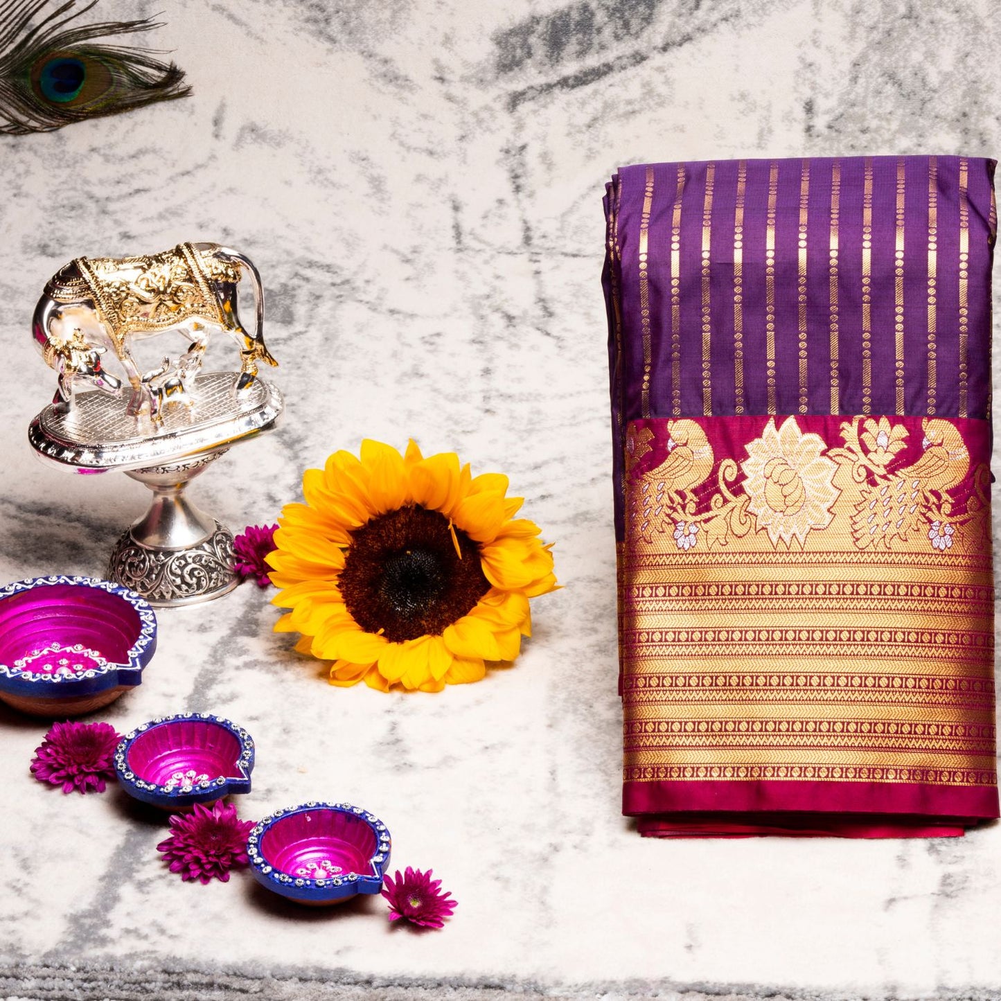 Kanchipuram Zary Indigo Silk Saree | KA10101