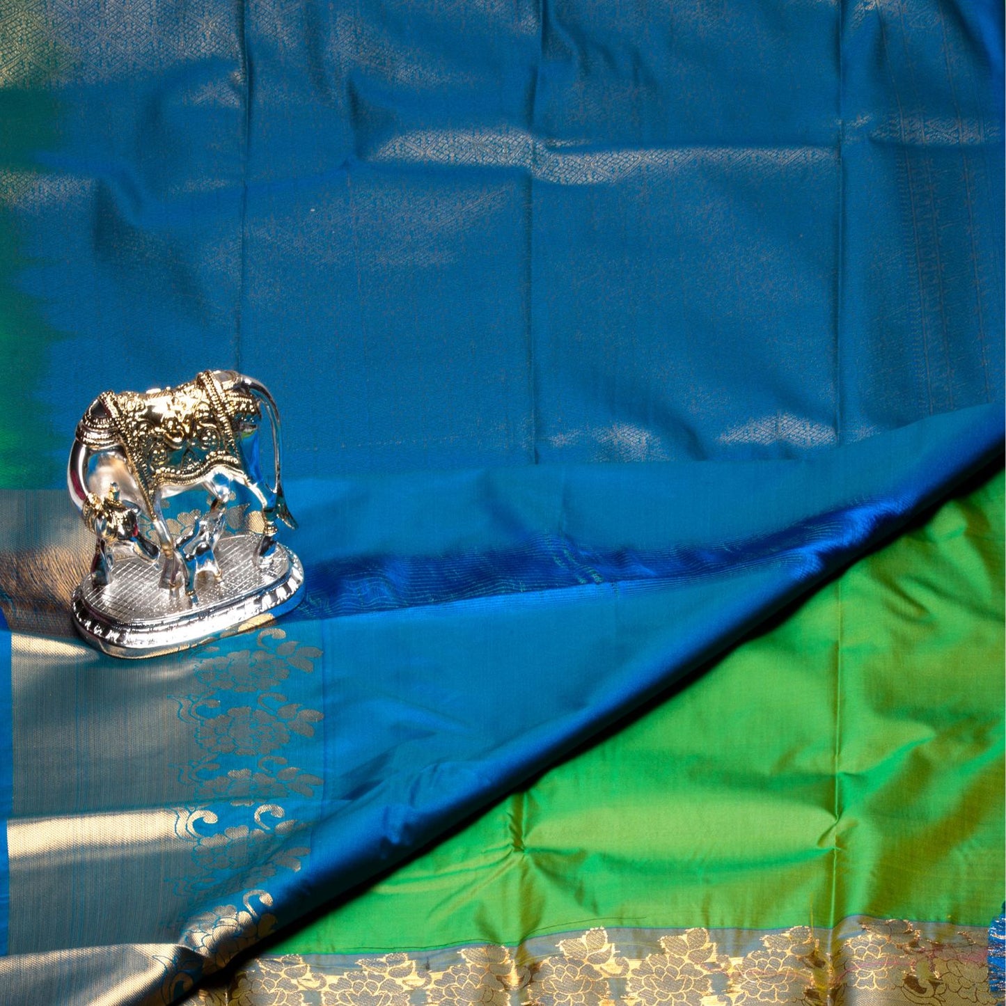 Kanchipuram Zary Parrot Green Silk Saree | KA10197