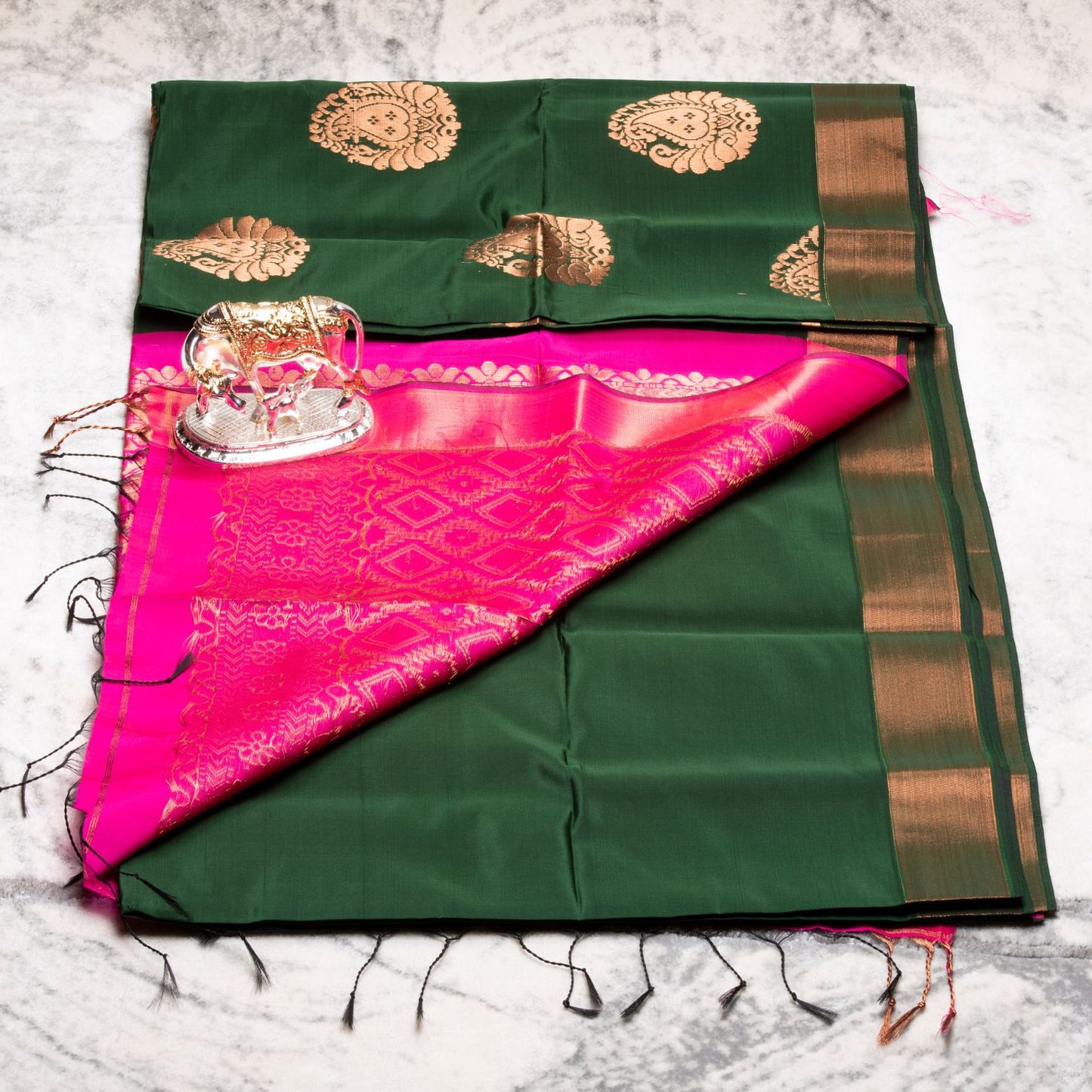 Kanchipuram Soft Thread Dark Green Silk Saree | KA10047