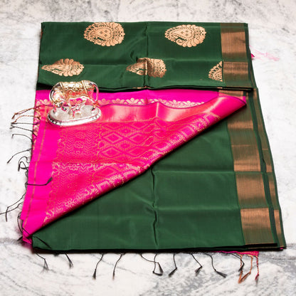 Kanchipuram Soft Thread Dark Green Silk Saree | KA10047